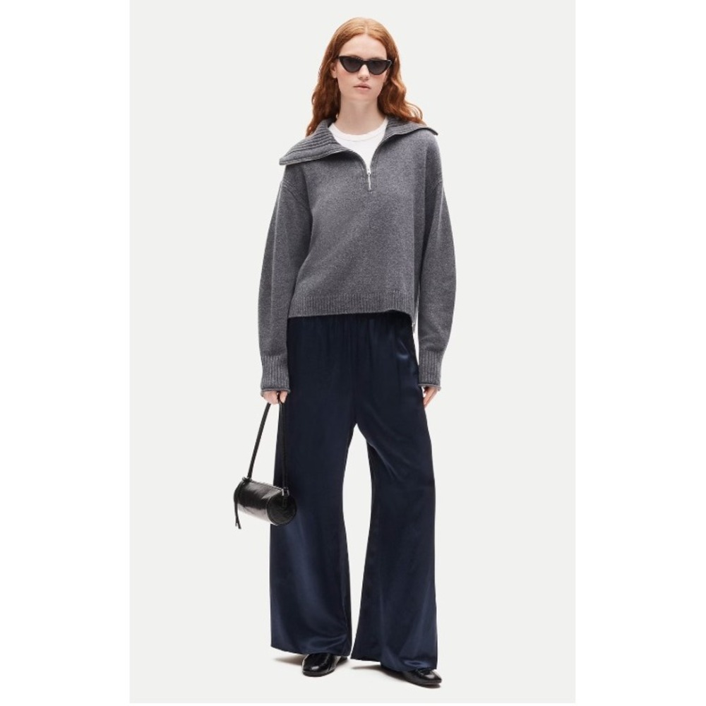 J.CREW Cosmo Pant in Luster Charmeuse Small Tall ST Navy Blue NEW Quiet Luxury